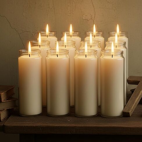 12-Pack of 2x8 Inch White Candles in Glass,7 Day Candle,Unscented Prayer Candle,Suitable for Various Occasions Such as:Memorials,Religious,Catholicism,Churches,Altars,Vigils,etc. in Kuwait