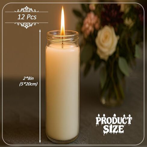 12-Pack of 2x8 Inch White Candles in Glass,7 Day Candle,Unscented Prayer Candle,Suitable for Various Occasions Such as:Memorials,Religious,Catholicism,Churches,Altars,Vigils,etc. in Kuwait