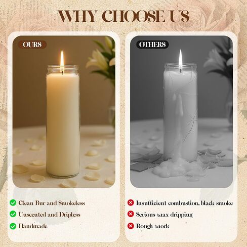 12-Pack of 2x8 Inch White Candles in Glass,7 Day Candle,Unscented Prayer Candle,Suitable for Various Occasions Such as:Memorials,Religious,Catholicism,Churches,Altars,Vigils,etc. in Kuwait