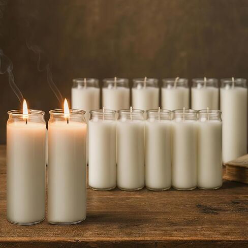 12-Pack of 2x8 Inch White Candles in Glass,7 Day Candle,Unscented Prayer Candle,Suitable for Various Occasions Such as:Memorials,Religious,Catholicism,Churches,Altars,Vigils,etc. in Kuwait