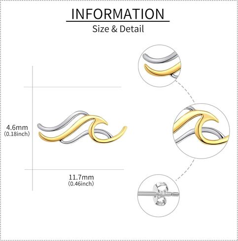 Wave Earrings 925 Sterling Silver Ocean Wave Stud Earrings Sea Beach Jewelry Gift for Women in Saudi Arabia