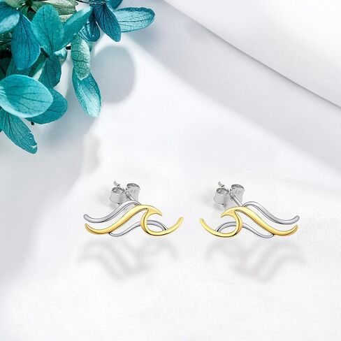 Wave Earrings 925 Sterling Silver Ocean Wave Stud Earrings Sea Beach Jewelry Gift for Women in Saudi Arabia