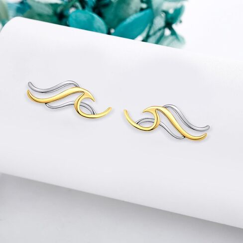 Wave Earrings 925 Sterling Silver Ocean Wave Stud Earrings Sea Beach Jewelry Gift for Women in Saudi Arabia