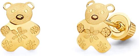 14k REAL Yellow Gold Bear Stud Earrings with Screw Back in Saudi Arabia