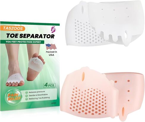 Toe Separator for Women, 4 Pcs Gel Toe Spacers, Breathable & Soft Metatarsal Pads, Ball of Foot Cushions for Pain Relief Mortons Neuroma, Metatarsalgia, Comfort for Standing,Walking,Running in Kuwait