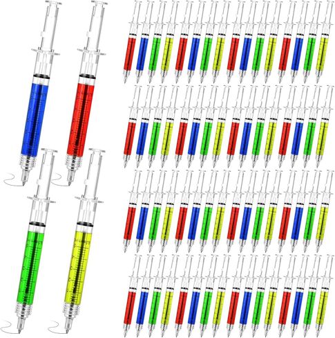Tobeelec 100 Pcs Syringe Retractable Nurse Pens Novelty Fun Multi Colors Medical Blood Ballpoint Pens Gifts for Nursing Student School Supplies Birthdays Doctor Pretend Party Favors (Classic Style) in Saudi Arabia