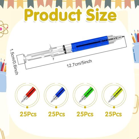 Tobeelec 100 Pcs Syringe Retractable Nurse Pens Novelty Fun Multi Colors Medical Blood Ballpoint Pens Gifts for Nursing Student School Supplies Birthdays Doctor Pretend Party Favors (Classic Style) in Saudi Arabia