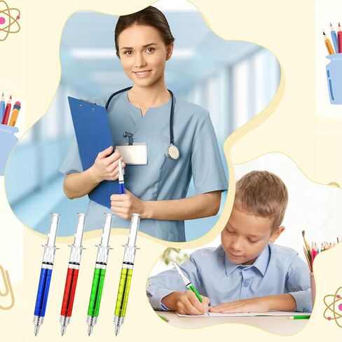 Tobeelec 100 Pcs Syringe Retractable Nurse Pens Novelty Fun Multi Colors Medical Blood Ballpoint Pens Gifts for Nursing Student School Supplies Birthdays Doctor Pretend Party Favors (Classic Style) in Saudi Arabia