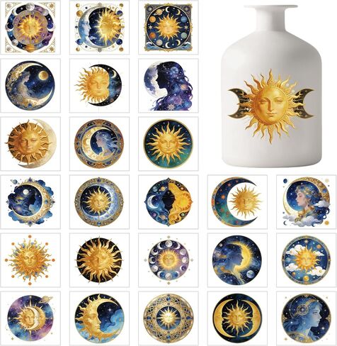 GLOBLELAND 25 Sheets Sun Moon Lantern Stickers for Jar Celestial Body Sticker Decals Night Sky Constellation Adhesive Lantern Stickers Decals for Crafting Vase Windows Door Office in Saudi Arabia