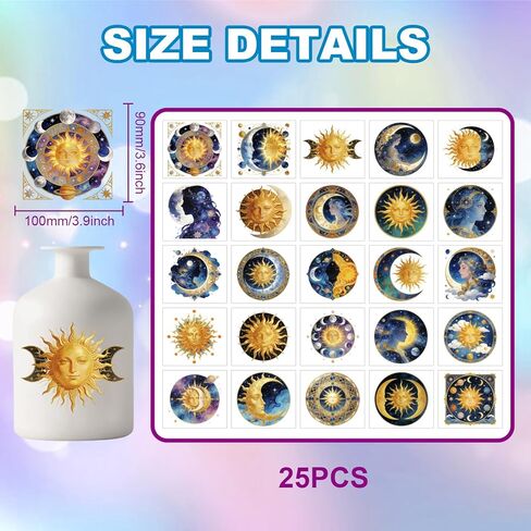 GLOBLELAND 25 Sheets Sun Moon Lantern Stickers for Jar Celestial Body Sticker Decals Night Sky Constellation Adhesive Lantern Stickers Decals for Crafting Vase Windows Door Office in Saudi Arabia