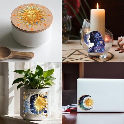 GLOBLELAND 25 Sheets Sun Moon Lantern Stickers for Jar Celestial Body Sticker Decals Night Sky Constellation Adhesive Lantern Stickers Decals for Crafting Vase Windows Door Office in Saudi Arabia