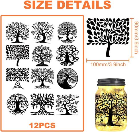 12pcs PVC Tree of Life Silhouette Cutouts Decals for Wall Windows Jars Decor in Saudi Arabia