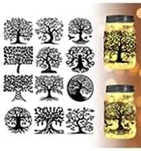 12pcs PVC Tree of Life Silhouette Cutouts Decals for Wall Windows Jars Decor in Saudi Arabia
