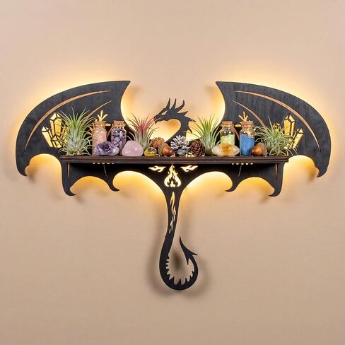Wooden Dragon Decor Crystal Display Shelf for Wall, Rock Display Case Knick Knack Organizer Trinket Holder, Wall Hanging Shelves for Essential Oil & Nail Polish in Kuwait