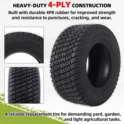 إطارات AR-PRO 16x6.50-8، إطار متين بدون أنابيب 4PR لجرار جزازة العشب مع مداس العشب العميق، الحافة غير متضمنة (عبوة واحدة) in Saudi Arabia