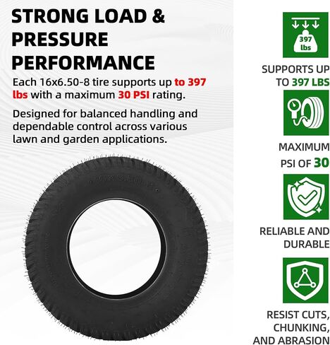 إطارات AR-PRO 16x6.50-8، إطار متين بدون أنابيب 4PR لجرار جزازة العشب مع مداس العشب العميق، الحافة غير متضمنة (عبوة واحدة) in Saudi Arabia