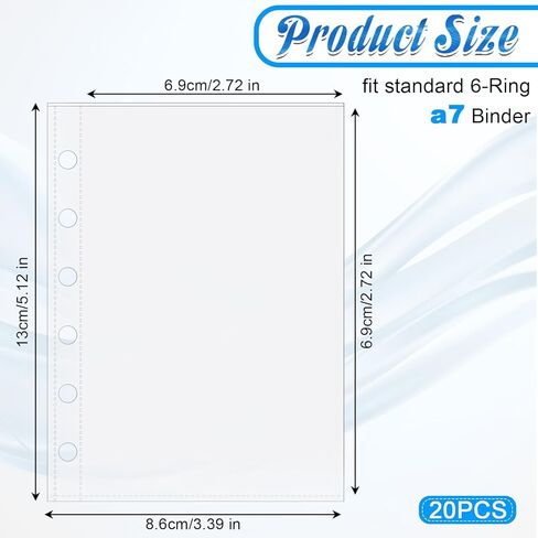 20 PCS A7 Binder Inserts, 3.39'' X 5.12'' A7 Binder Sheet Protectors Clear 6 Hole Planner Inserts for Home Office Organizing Photos Cards Bills Budget Envelopes Supplies in Saudi Arabia