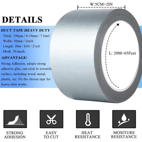 شريط لاصق قوي من قطعتين، مقاوم للماء، مقاوم للحرارة، شريط تغليف لاصق قوي للتدفئة والتهوية وتكييف الهواء، وتحسين المنزل، والخارج، وصناديق التعبئة، وعزل الأنابيب، وختم النوافذ (21 ياردة × 2 بوصة) in Kuwait