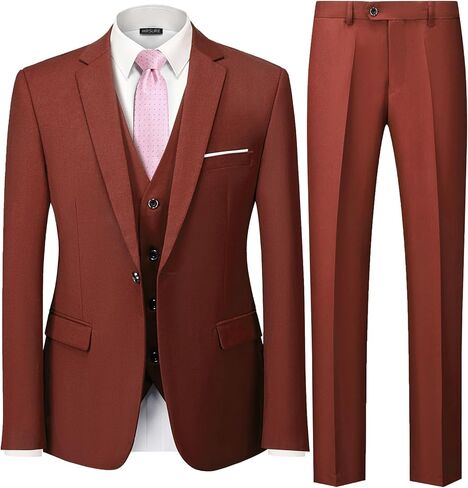 بدلة Hihawk للرجال بقصة ضيقة من 3 قطع، مجموعة سترة بزر واحد، سترة وسترة وسروال لحفلات الزفاف وحفلات العمل in Kuwait