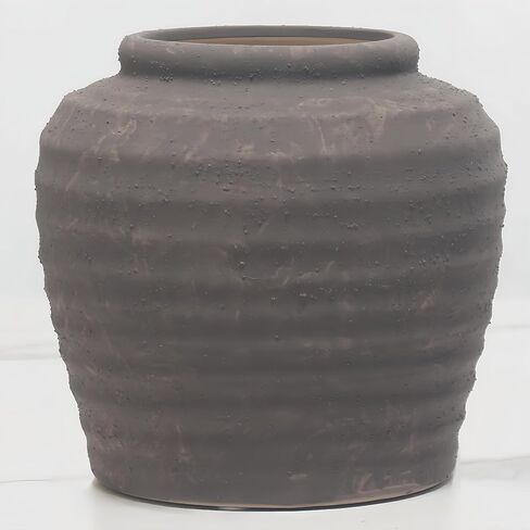 مزهرية سيراميك ريفية من المزرعة - مزهريات زهور مزخرفة بلون الأرض لديكور المنزل البوهيمي، قطعة مركزية لطاولة غرفة المعيشة - لمسة فنية حديثة كبيرة مقاس 7.5 بوصة (بني) in Kuwait