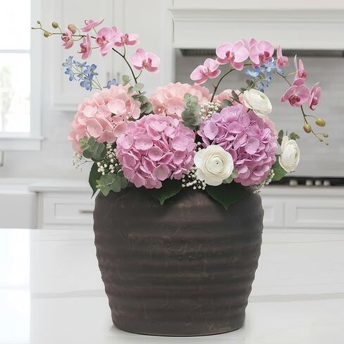 مزهرية سيراميك ريفية من المزرعة - مزهريات زهور مزخرفة بلون الأرض لديكور المنزل البوهيمي، قطعة مركزية لطاولة غرفة المعيشة - لمسة فنية حديثة كبيرة مقاس 7.5 بوصة (بني) in Kuwait