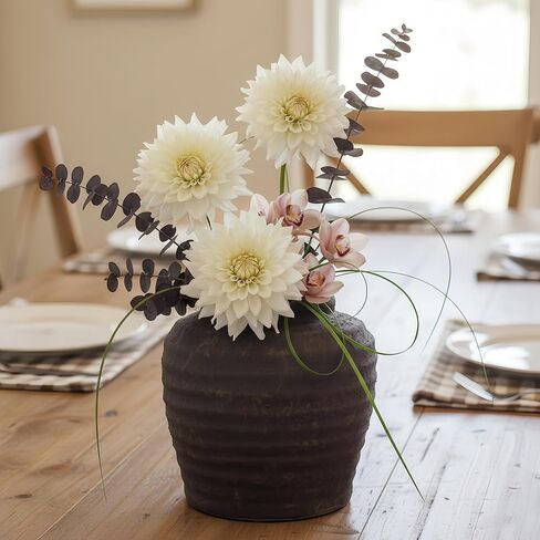 مزهرية سيراميك ريفية من المزرعة - مزهريات زهور مزخرفة بلون الأرض لديكور المنزل البوهيمي، قطعة مركزية لطاولة غرفة المعيشة - لمسة فنية حديثة كبيرة مقاس 7.5 بوصة (بني) in Kuwait