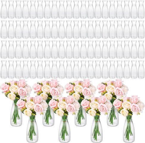 50 Pcs Plastic Bud Vases in Bulk Small Clear Flowers Vases for Centerpieces Wedding Decorations Home Banquet Formal Dinners Party Table Decor, 2.64 x 6.69 Inch in Saudi Arabia