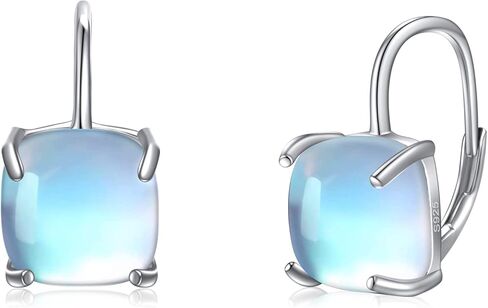 VONALA Square/Triangle Geometry Moonstone Leverback Earrings 925 Sterling Silver Hoop Earrings for Women Birthday Gifts in Saudi Arabia