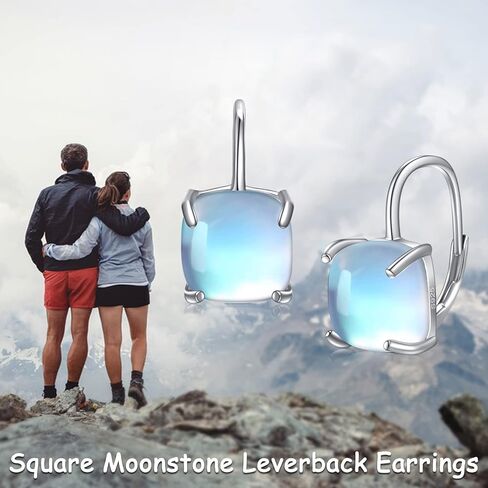 VONALA Square/Triangle Geometry Moonstone Leverback Earrings 925 Sterling Silver Hoop Earrings for Women Birthday Gifts in Saudi Arabia