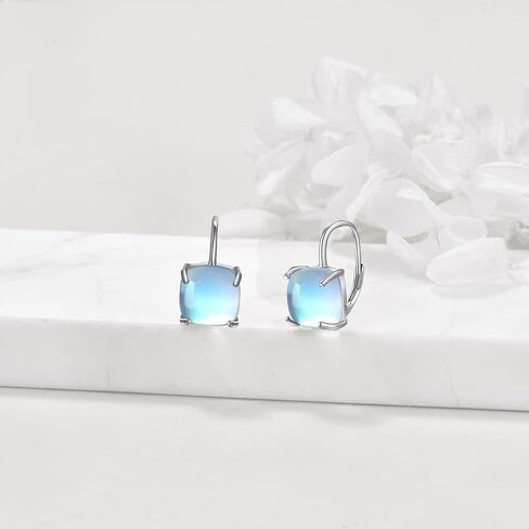 VONALA Square/Triangle Geometry Moonstone Leverback Earrings 925 Sterling Silver Hoop Earrings for Women Birthday Gifts in Saudi Arabia