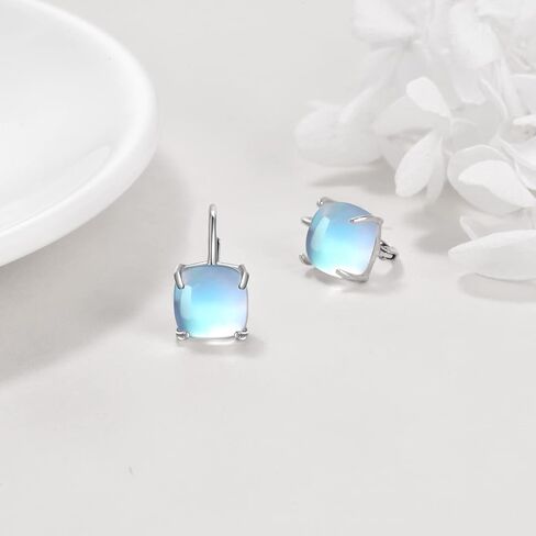 VONALA Square/Triangle Geometry Moonstone Leverback Earrings 925 Sterling Silver Hoop Earrings for Women Birthday Gifts in Saudi Arabia