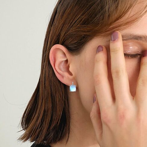VONALA Square/Triangle Geometry Moonstone Leverback Earrings 925 Sterling Silver Hoop Earrings for Women Birthday Gifts in Saudi Arabia