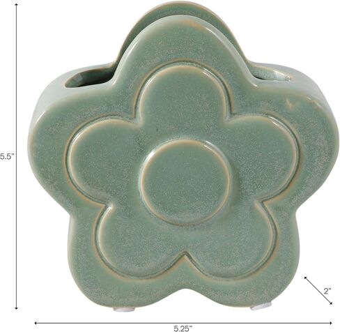 Decorative Ceramic Flower Shape Desktop Organizer for Home Decor - Small Desk Organizer for Office, Workspaces, or Storage - Stylish Office Accessory Decor for Bedroom or Bathroom - 6", Green in Kuwait