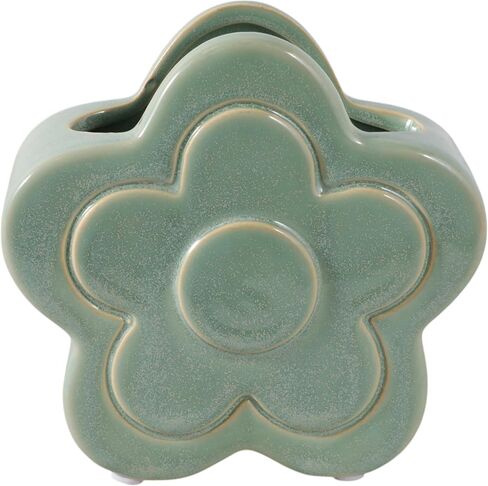 Decorative Ceramic Flower Shape Desktop Organizer for Home Decor - Small Desk Organizer for Office, Workspaces, or Storage - Stylish Office Accessory Decor for Bedroom or Bathroom - 6", Green in Kuwait