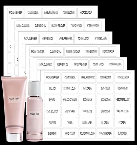 180 قطعة من ملصقات الحمام، 6 ورقات مقاومة للماء لزجاجات بحجم السفر، ملصق الحمام لتنظيم الملصقات الشفافة لبرطمانات مستحضرات التجميل، والزجاجات القابلة لإعادة الملء، وكريم اللوشن، وغسول الجسم، والشامبو (1 بوصة × 0.4 بوصة) in Kuwait