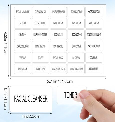 180 قطعة من ملصقات الحمام، 6 ورقات مقاومة للماء لزجاجات بحجم السفر، ملصق الحمام لتنظيم الملصقات الشفافة لبرطمانات مستحضرات التجميل، والزجاجات القابلة لإعادة الملء، وكريم اللوشن، وغسول الجسم، والشامبو (1 بوصة × 0.4 بوصة) in Kuwait