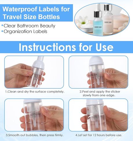 180 قطعة من ملصقات الحمام، 6 ورقات مقاومة للماء لزجاجات بحجم السفر، ملصق الحمام لتنظيم الملصقات الشفافة لبرطمانات مستحضرات التجميل، والزجاجات القابلة لإعادة الملء، وكريم اللوشن، وغسول الجسم، والشامبو (1 بوصة × 0.4 بوصة) in Kuwait