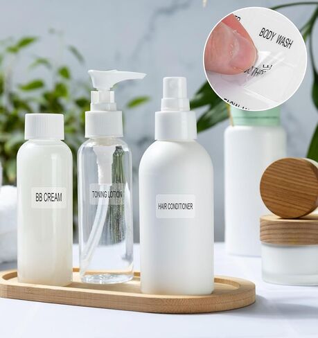 180 قطعة من ملصقات الحمام، 6 ورقات مقاومة للماء لزجاجات بحجم السفر، ملصق الحمام لتنظيم الملصقات الشفافة لبرطمانات مستحضرات التجميل، والزجاجات القابلة لإعادة الملء، وكريم اللوشن، وغسول الجسم، والشامبو (1 بوصة × 0.4 بوصة) in Kuwait