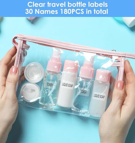 180 قطعة من ملصقات الحمام، 6 ورقات مقاومة للماء لزجاجات بحجم السفر، ملصق الحمام لتنظيم الملصقات الشفافة لبرطمانات مستحضرات التجميل، والزجاجات القابلة لإعادة الملء، وكريم اللوشن، وغسول الجسم، والشامبو (1 بوصة × 0.4 بوصة) in Kuwait