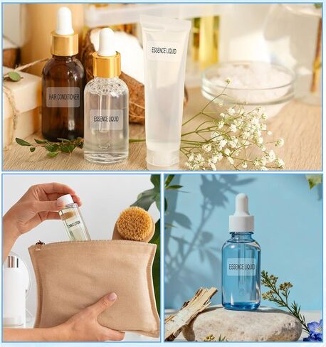 180 قطعة من ملصقات الحمام، 6 ورقات مقاومة للماء لزجاجات بحجم السفر، ملصق الحمام لتنظيم الملصقات الشفافة لبرطمانات مستحضرات التجميل، والزجاجات القابلة لإعادة الملء، وكريم اللوشن، وغسول الجسم، والشامبو (1 بوصة × 0.4 بوصة) in Kuwait