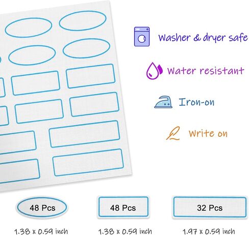 128 قطعة قابلة للكتابة على بطاقات الأسماء للملابس، ملصقات قماشية لمنزل التمريض والرعاية النهارية، آمنة للاستخدام في الغسالة والمجفف in Kuwait