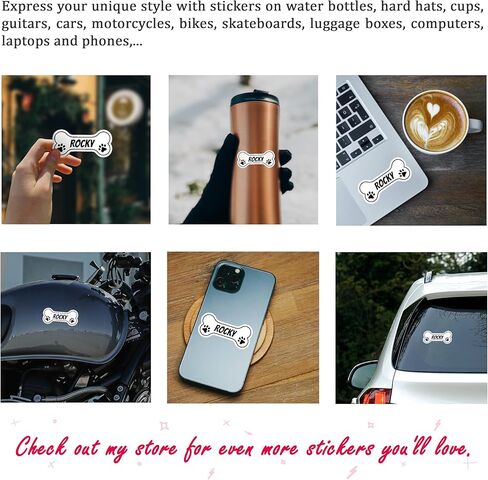 ملصقات اسم الكلب المخصصة، ملصقات اسم مخصص - ملصقات مخصصة للحيوانات الأليفة مع اسم الكلب - هدية فريدة لمحبي الكلاب - ملصق اسم قابل للتخصيص لأجهزة الكمبيوتر المحمولة وزجاجات المياه والمجلات in Kuwait