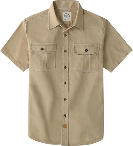 Dubinik® Mens Short Sleeve Button Down Shirts Men Work Shirt 2 Pocket Vintage Cotton Button up Casual Comfort in Kuwait