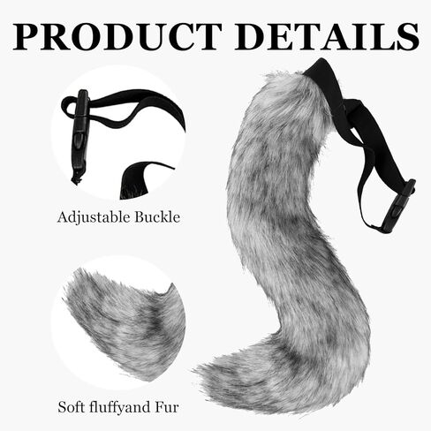 Faux Fur Fox Tail Cat Wolf Cosplay Costume Set Furry Orc Mask and Fox Tail Gloves Set Halloween Christmas Party Girls Women, Mask, a Pair of Gloves and a Tail Three-Piece Set Grey in Saudi Arabia