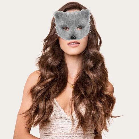 Faux Fur Fox Tail Cat Wolf Cosplay Costume Set Furry Orc Mask and Fox Tail Gloves Set Halloween Christmas Party Girls Women, Mask, a Pair of Gloves and a Tail Three-Piece Set Grey in Saudi Arabia