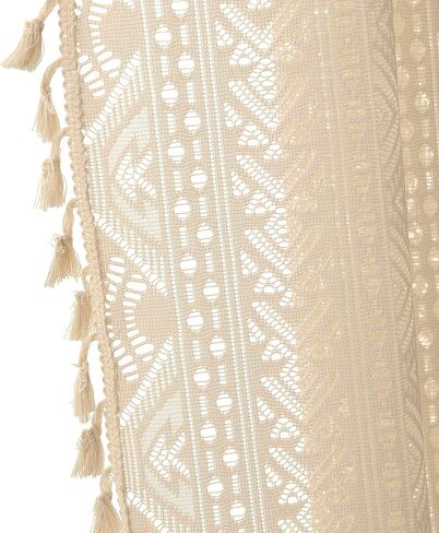 Boho Lace Semi Sheer Curtains 84 Inch Length 2 Panels Set with Tassel Vintage Crochet Sand Beige Light Filtering Sheer Window for Living Room Bedroom Farmhouse Bohemain Home Decor Rod Pocket 54x84 in Saudi Arabia