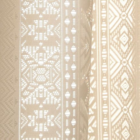 Boho Lace Semi Sheer Curtains 84 Inch Length 2 Panels Set with Tassel Vintage Crochet Sand Beige Light Filtering Sheer Window for Living Room Bedroom Farmhouse Bohemain Home Decor Rod Pocket 54x84 in Saudi Arabia