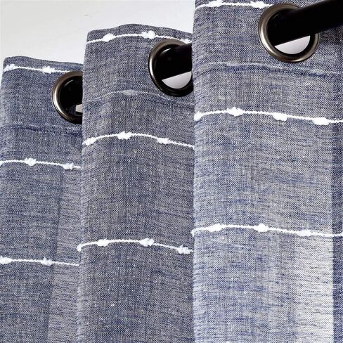 Lush Decor Farmhouse Textured Grommet Sheer Window Curtain Panel Pair, 38"W x 84"L, Navy in Saudi Arabia
