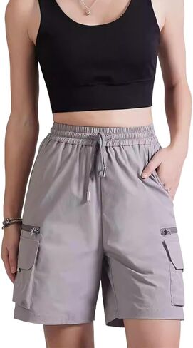 Hewlshawn Women's Shorts Hiking Cargo Pants with Pockets Athletic Casual Elastic Waist Bermuda Streetwear Shorts for Summer in Saudi Arabia