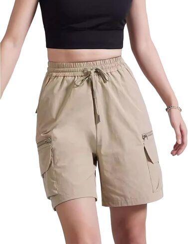 Hewlshawn Women's Shorts Hiking Cargo Pants with Pockets Athletic Casual Elastic Waist Bermuda Streetwear Shorts for Summer in Saudi Arabia